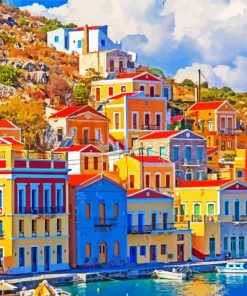 Symi Colorful Buildings Diamond Painting