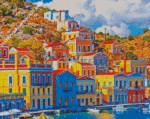 Symi Colorful Buildings Diamond Painting