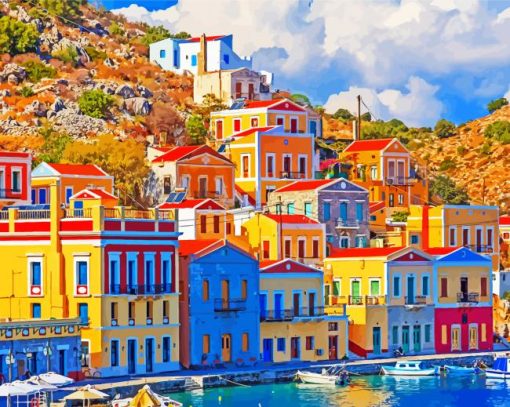 Symi Colorful Buildings Diamond Painting