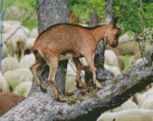 Tree Goat Animal Diamond Painting