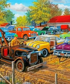 Vintage Old Cars In Yard Diamond Painting