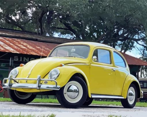 Vintage Yellow Volkswagen Bug Diamond Painting