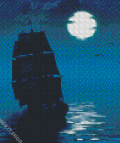 Whydah Ship Silhouette Moonlight Diamond Painting