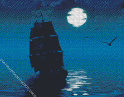 Whydah Ship Silhouette Moonlight Diamond Painting