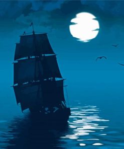 Whydah Ship Silhouette Moonlight Diamond Painting