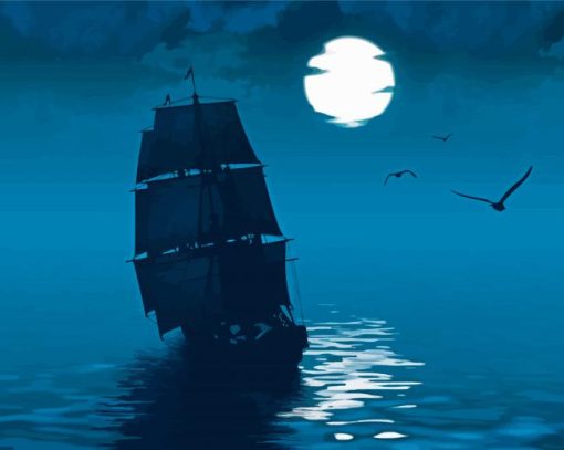 Whydah Ship Silhouette Moonlight Diamond Painting