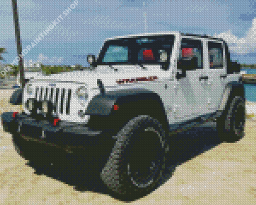 Aesthetic White Jeep Jku Diamond Painting