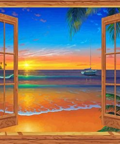 Aesthetic Window Beach Diamond Painting