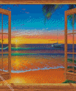 Aesthetic Window Beach Diamond Painting