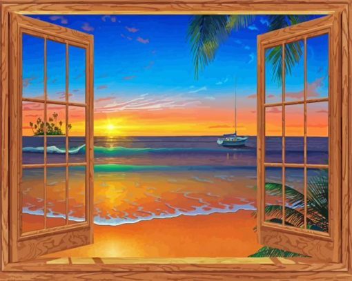 Aesthetic Window Beach Diamond Painting