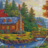 Autumn Peace River Cabin Diamond Painting