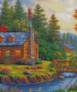 Autumn Peace River Cabin Diamond Painting