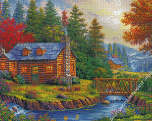 Autumn Peace River Cabin Diamond Painting