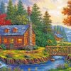 Autumn Peace River Cabin Diamond Painting