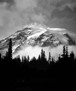 Black And White Snowy Mountain Landscape Diamond Painting