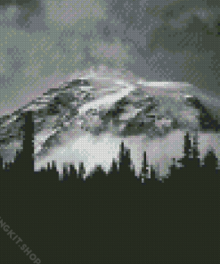 Black And White Snowy Mountain Landscape Diamond Painting