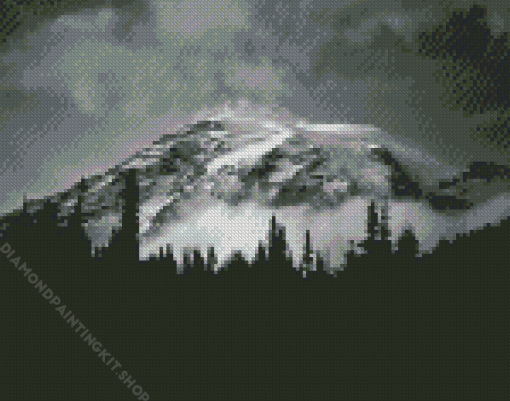 Black And White Snowy Mountain Landscape Diamond Painting