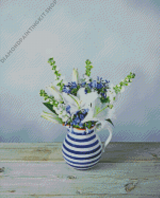 Blue And White Lilies In Jug Diamond Painting