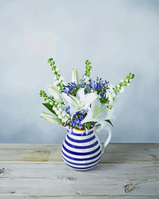 Blue And White Lilies In Jug Diamond Painting