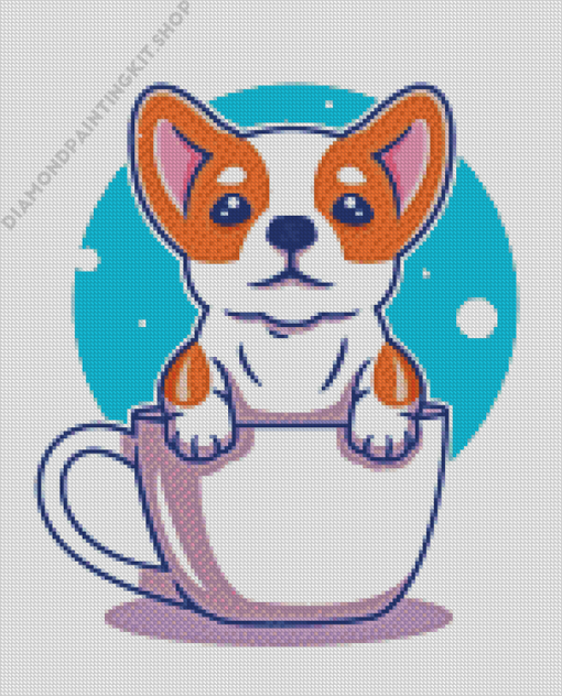 Cute Baby Dog In The Cup Diamond Painting