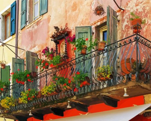 Flower Balcony Italy Art Diamond Painting