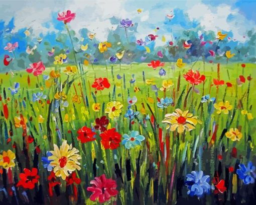 Flowers In Field Art Diamond Painting