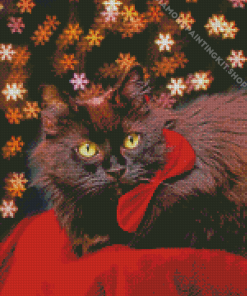 Fluffy Black Cat With Red Bow Tie Diamond Painting