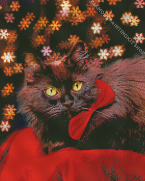 Fluffy Black Cat With Red Bow Tie Diamond Painting