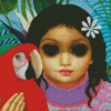 Hawaiian Girl With Parrot By Margaret Keane Diamond Painting