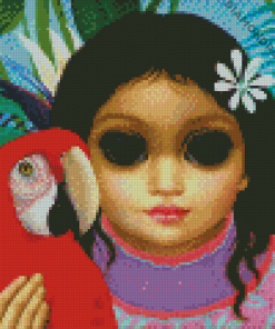 Hawaiian Girl With Parrot By Margaret Keane Diamond Painting