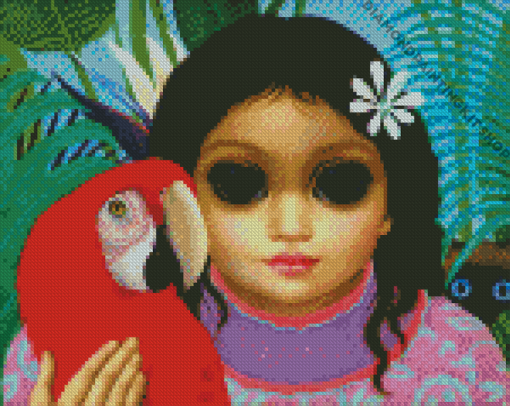 Hawaiian Girl With Parrot By Margaret Keane Diamond Painting