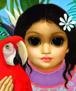 Hawaiian Girl With Parrot By Margaret Keane Diamond Painting