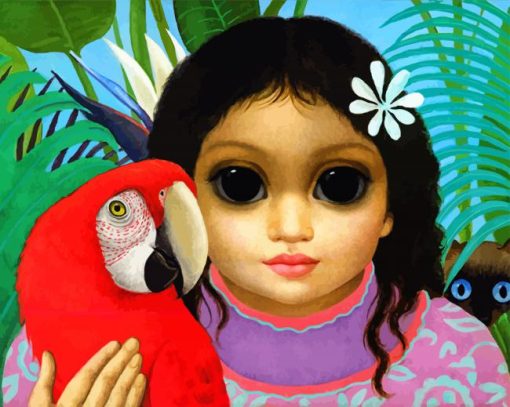 Hawaiian Girl With Parrot By Margaret Keane Diamond Painting