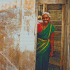 Indian Woman In Doorway Diamond Painting