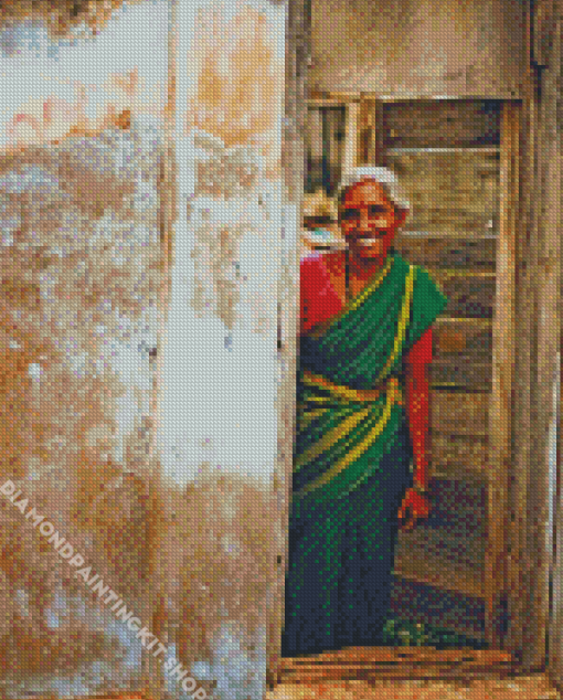 Indian Woman In Doorway Diamond Painting