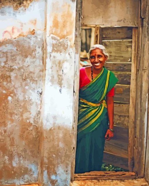 Indian Woman In Doorway Diamond Painting