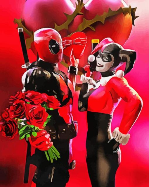 Romantic Harley And Deadpool Diamond Painting