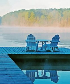 White Deck Chairs By Lake Diamond Painting