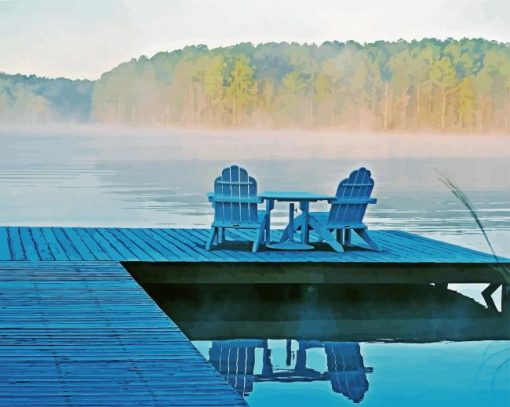 White Deck Chairs By Lake Diamond Painting