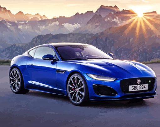 Blue Jaguar F Type Car Diamond Painting