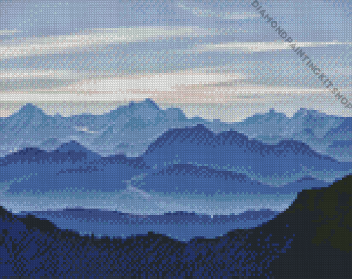 Blue Landscape Mountains Diamond Painting