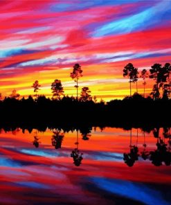 Fall Sunset Trees Reflections Diamond Painting