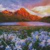 Flowers And Lake Mountains Diamond Painting