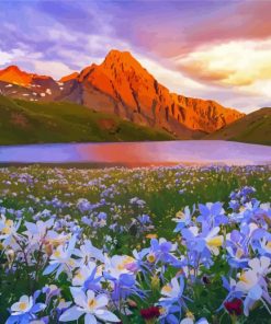 Flowers And Lake Mountains Diamond Painting