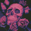 Pink Skull With Flowers Diamond Painting