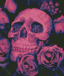 Pink Skull With Flowers Diamond Painting