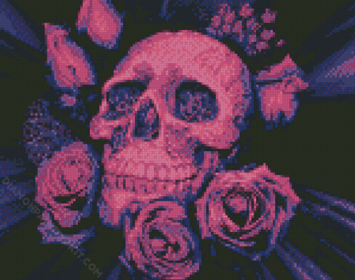 Pink Skull With Flowers Diamond Painting