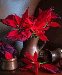 Poinsettia Flowers Still Life Diamond Painting