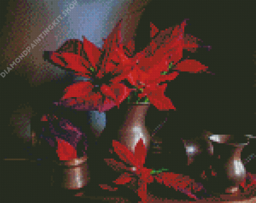 Poinsettia Flowers Still Life Diamond Painting