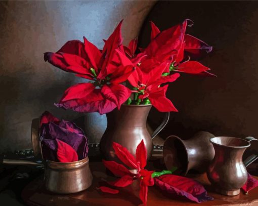 Poinsettia Flowers Still Life Diamond Painting